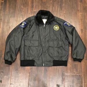 Vintage Conroe ISD Texas Police Bomber Jacket Sherpa Collar Mens L Made USA 80s‎